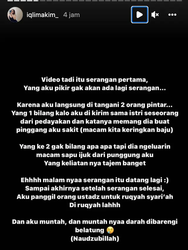 Unggahan Iqlima Kim. (Foto: Dok. Instagram @iqlimakim_)