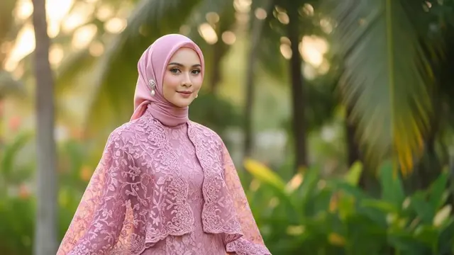 Model Gamis Brokat Pesta Warna Dusty Pink Kekinian