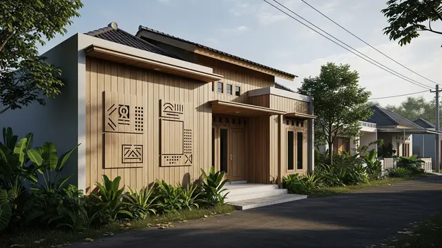 Gambar Rumah Minimalis dari Kayu Gaya Ukiran Geometris