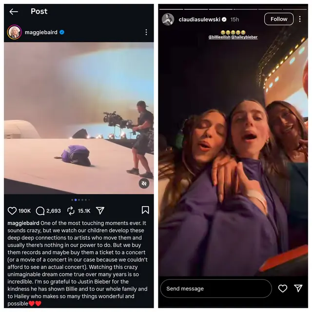 Billie Eilish Diajak Naik ke Panggung Coachella Justin Bieber. (Instagram/ maggiebaird/ claudiasulewski)