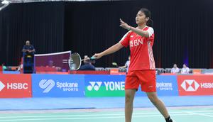 Tunggal putri Indonesia Thalita Ramadhani Wiryawan menumbangkan&nbsp;Emili Parsim 21-5 dan 21-5 dalam laga terakhir Grup E Kejuaraan Dunia Beregu Junior 2023 di The Podium Arena, Spokane, Washington, Amerika Serikat, Rabu (27/9) siang waktu setempat. (foto: PBSI)