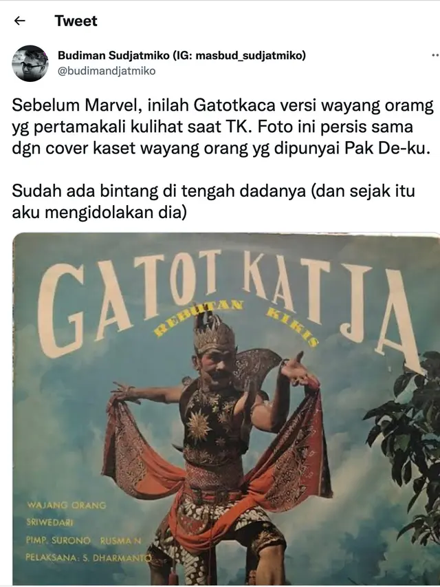 Gatotkaca unggahan Budiman Sudjatmiko. (Foto: Dok. Twitter @budimandjatmiko)