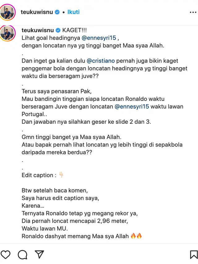 Unggahan Teuku Wisnu. (Foto: Instagram @teukuwisnu)