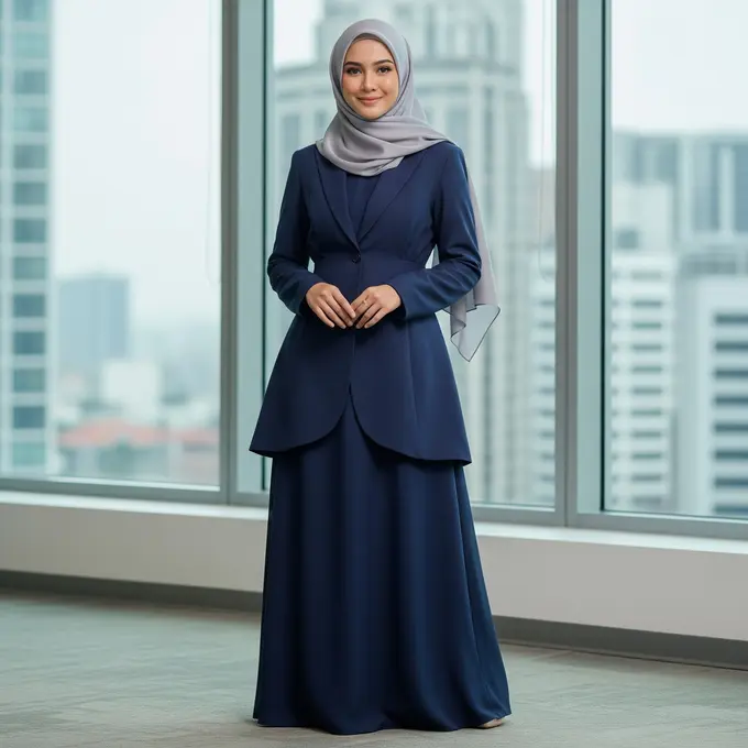 9 Model Gamis Kombinasi Blazer Formal untuk Acara Kantor, Pilihan Stylish Muslimah