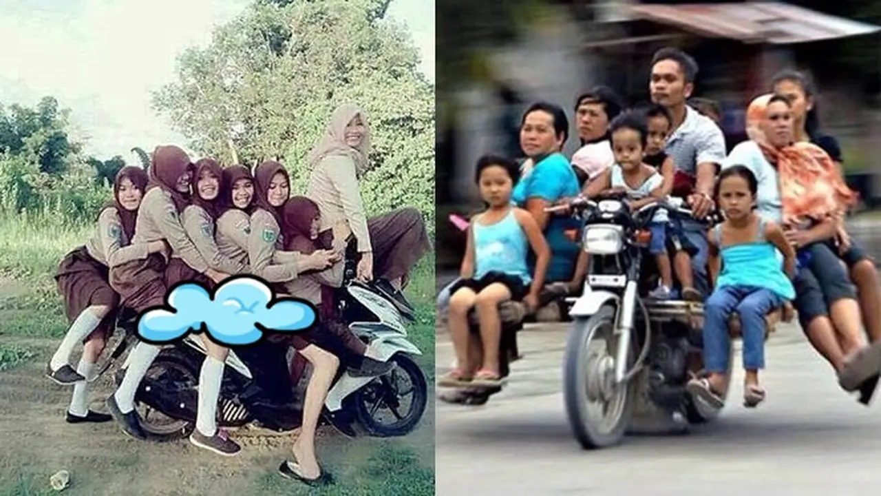6 Potret Orang Boncengan Motor Lebih dari 3, Ekstrem Banget