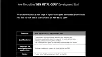 Pengumuman Konami cari staf pengembang 'NEW METAL GEAR' (sumber: konami.com)