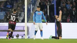 Gol Milan dicetak oleh Olivier Giroud di menit (22'), sementara gol Napoli dicetak Victor Osimhen di masa injury time. (AP Photo/Andrew Medichini)