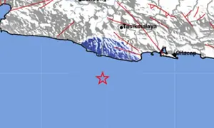Gempa Magnitudo 4,2 menggetarkan wilayah Kabupaten Pangandaran, Jabar, Selasa pagi (5/5/2026). (Liputan6.com/ Dok BMKG)