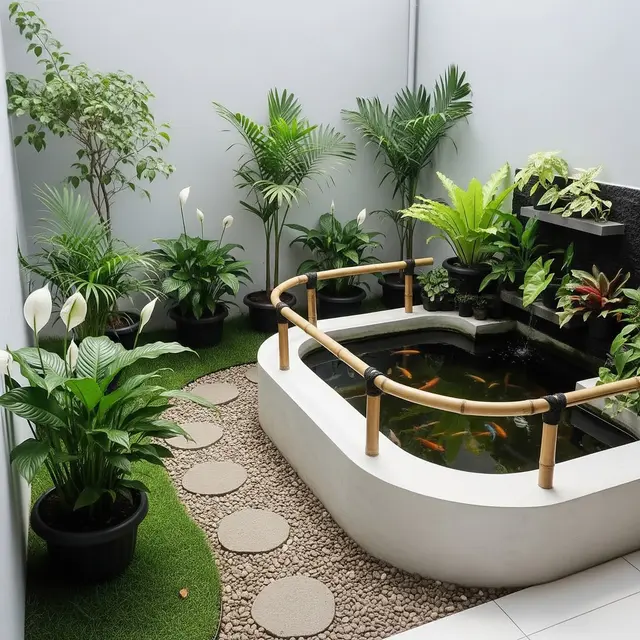 9 Ide Taman Minimalis dengan Kolam Ikan Kecil Ramah Anak, Estetik dan Aman