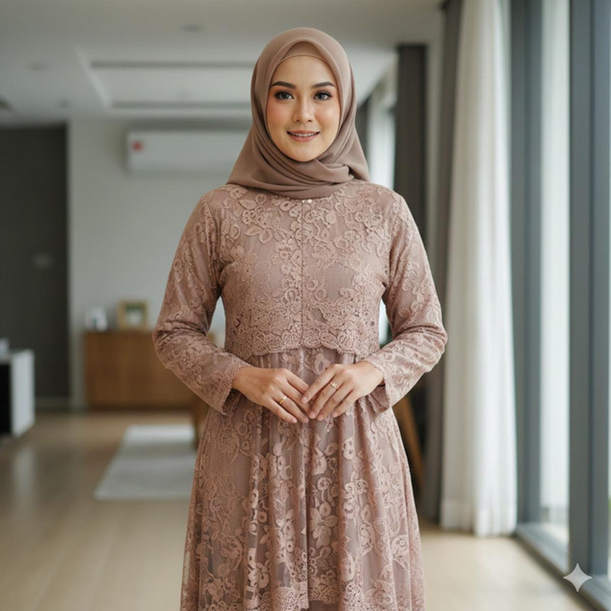 10 Gamis Batik Brokat Warna Netral Favorit 2026, Cocok untuk Berbagai Acara