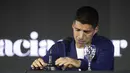 Striker Uruguay Luis Suarez resmi pensiun dari tim nasional pada Selasa, 3 September 2024. (AP Photo/Matilde Campodonico)