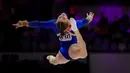 Pesenam Rumania, Denisa Golgota beraksi pada nomor senam lantai final aparatus putri Kejuaraan Dunia Gimnastik 2025 di Indonesia Arena, Senayan, Jakarta, Sabtu (25/10/2025). (Bola.com/Bagaskara Lazuardi)