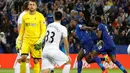 Pemain Leicester City, Wes Morgan, merayakan gol yang dicetaknya ke gawang Swansea City dalam laga Premier League di King Power Stadium, Sabtu (27/8/2016). (Action Images via Reuters/Carl Recine)