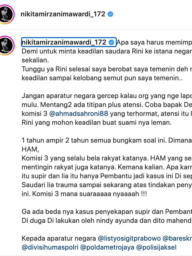 Unggahan Nikita Mirzani. (Foto: Dok. Instagram @nikitamirzanimawardi_172)