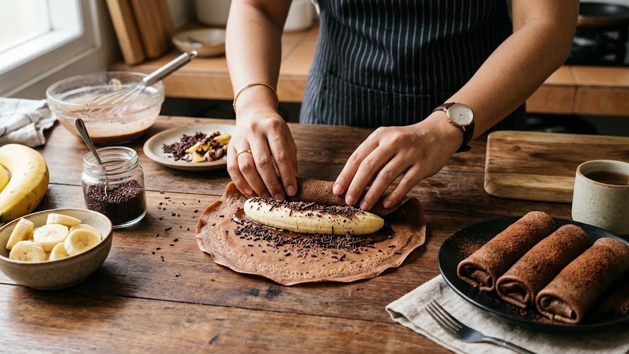 Cara Membuat Dadar Gulung Pisang Coklat