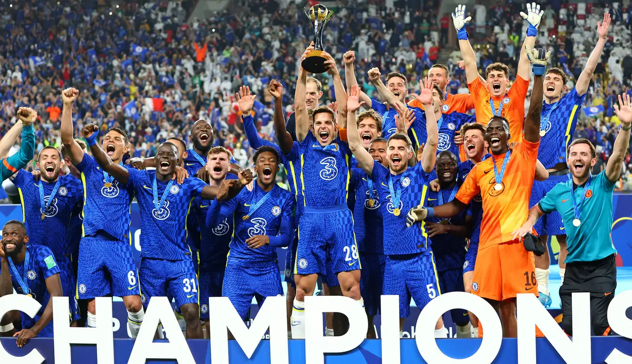 Chelsea telah mengoleksi 27 trofi utama yang meliputi 6 gelar liga, 8 Piala FA, 5 Piala Liga, 2 trofi Liga Champions, 2 gelar Liga Europa, 2 Piala Winner's Eropa, 1 Piala Super Eropa, dan 1 Piala Dunia Antarklub. (AFP/Giuseppe Cacace)