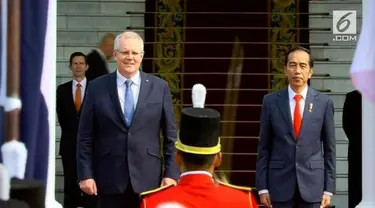 Jokowi menyambut kedatangan PM Australia Scott Morison di Istana Bogor. Kunjungan ke Indonesia adalah kunjungan pertama Scott Morison sejak terpilih sebagai PM Australia