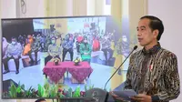 Presiden Joko Widodo meresmikan kegiatan Apkasi Otonomi Expo 2021 dari Istana Kepresidenan Bogor, Rabu (20/10/2021). (Biro Pers, Media dan Informasi Sekretariat Presiden)