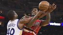 Pebasket Warriors, Harrison Barnes (40) melakukan pelanggaran kepada pebasket Blazers, Ed Davis (17) pada laga NBA Playoffs di Oracle Arena, (12/5/2016) WIB. (Mandatory Credit: Kyle Terada-USA TODAY Sports)
