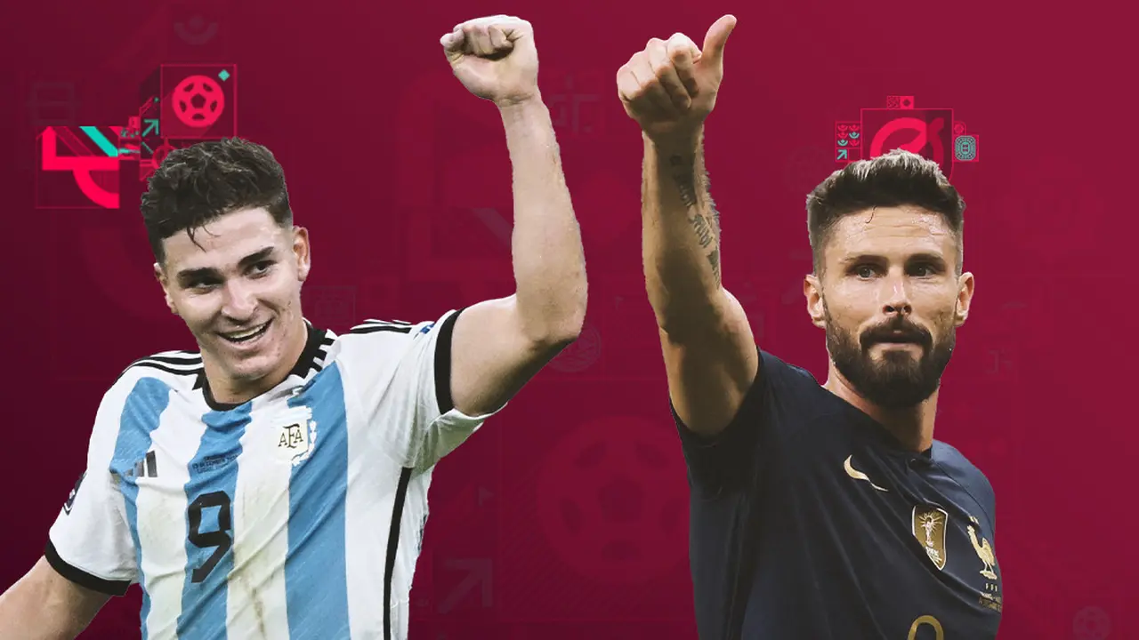 Ilustrasi - Final Piala Dunia Julian Alvarez Vs Giroud
