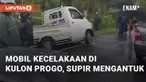 Mobil pikap K 9150 FS ringsek akibat kecelakaan di Jalan Wates-Purworejo, Kulon Progo. Sopir truk terjepit kabin, dievakuasi Basarnas dan PMI ke RSUD Wates setelah 1 jam