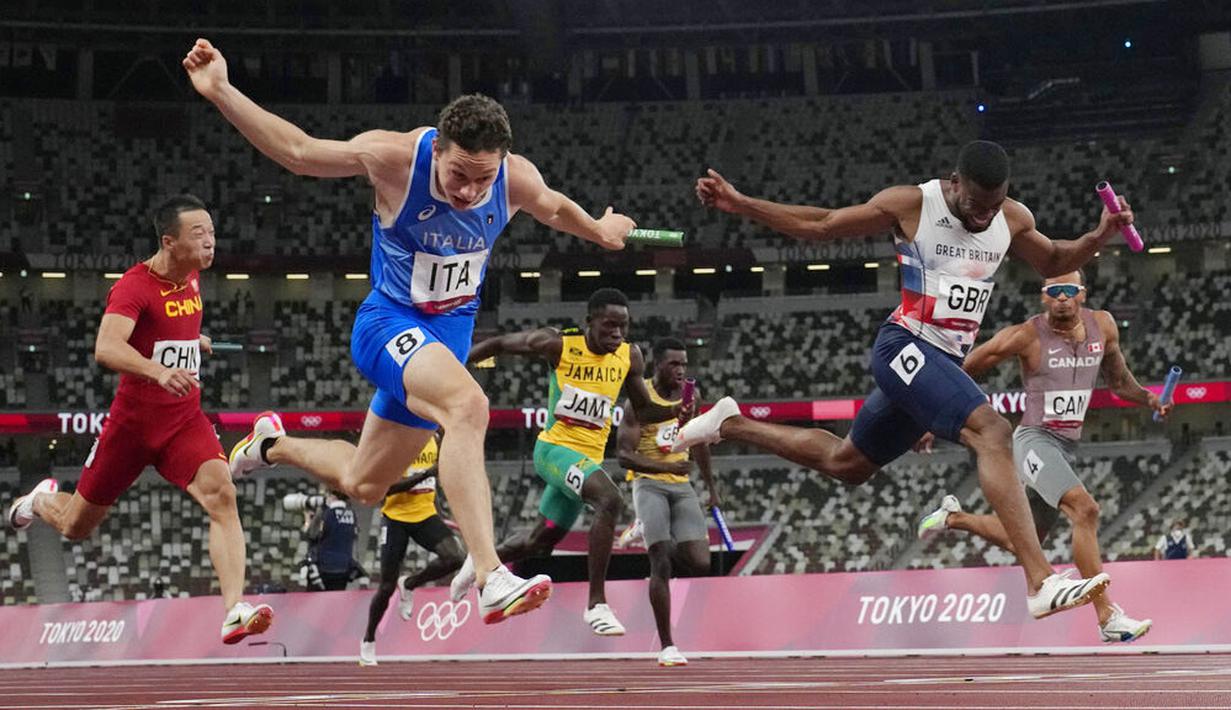 Italia tampil di final estafet 4x100 meter melawan Jamaika, Britania Raya, Jepang, China, Kanada, Jerman, dan Ghana.   (Foto: AP/David J. Phillip)
