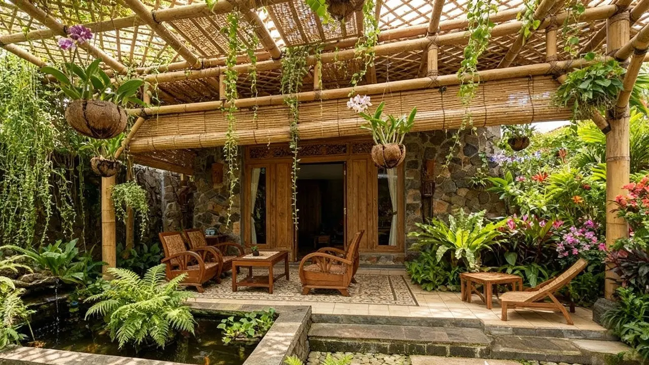 Desain Teras Rumah Teduh dengan Tanaman Gantung