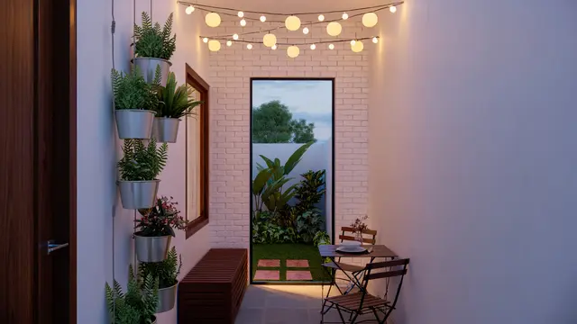 Model Teras Depan Rumah Sempit Budget Rp5 Juta dengan Konsep Garden Corner/ Ilustrasi AI