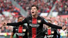 Gelandang Leverkusen, Kai Havertz, saat merayakan golnya ke gawang RB Leipzig dalam laga lanjutan kompetisi Bundesliga di Leverkusen, Jerman pada 6 April 2019. Bayer Leverkusen menang 2-1 atas Leipzig. (AFP/Hasan Bratic)