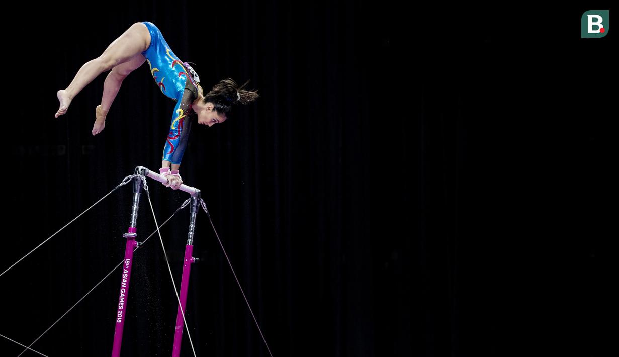 Pesenam Malaysia, Farah Ann, saat tampil pada Asian Games XVIII cabang senam di JiExpo Kemayoran, Jakarta, Rabu (22/8/2018). Selain cantik, dirinya merupakan salah satu pesenam putri terbaik Malaysia. (Bola.com/Vitalis Yogi Trisna)