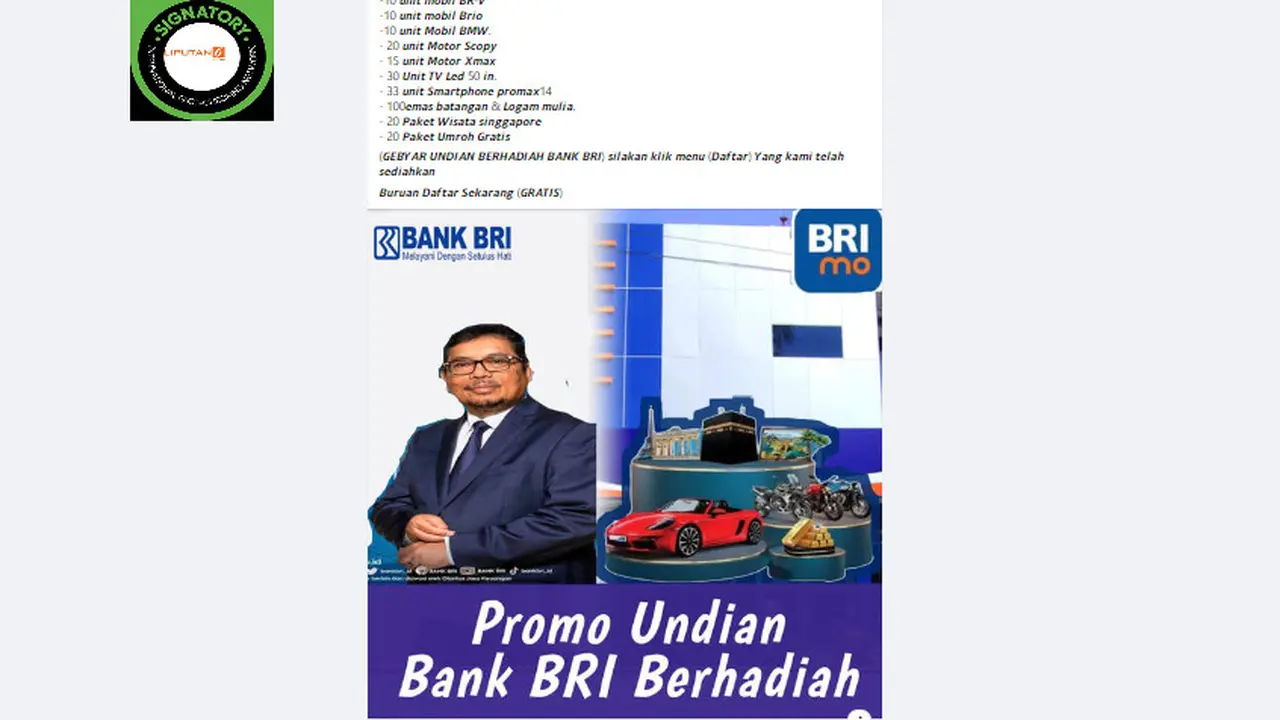 Tangkapan layar klaim program undian berhadiah dari BRI