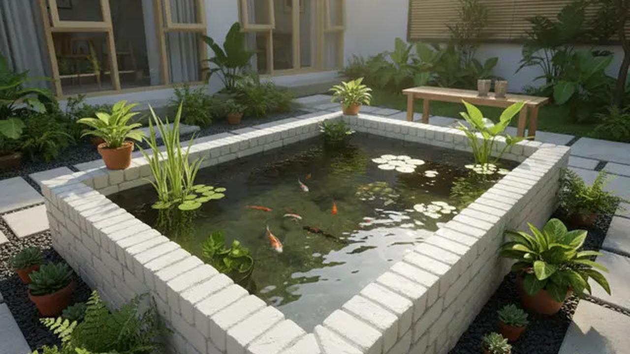 7 Desain Kolam Ikan Batu Bata Kecil yang Cocok untuk Halaman Sempit, Tetap Estetik dan Bikin Suasana Adem