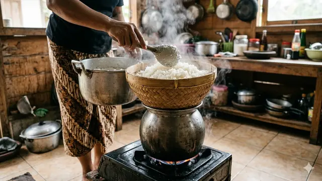 Cara Memasak Nasi ala Orang Desa (Foto: Gemini AI)