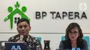 Komisioner BP Tapera, Heru Pudyo Nugroho (kiri) bersama Tenaga Ahli Madya Kantor Staf Presiden, Prita Laura saat menjelaskan polemik terkait iuran Tapera. (Liputan6.com/Angga Yuniar)