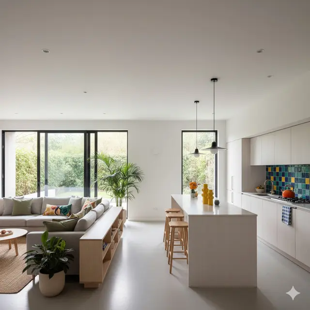 Tren Desain Dapur Menyatu dengan Ruang Keluarga Bergaya Open Space (Image by Gemini AI)