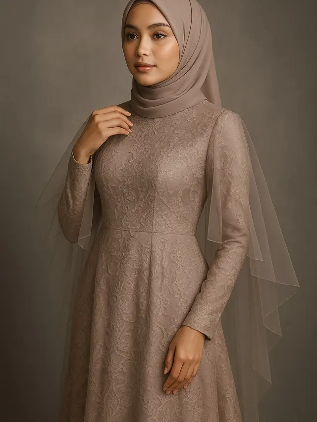 7 Model Long Dress Brokat Menutup Dada, Elegan dan Syar'i untuk Gaya Hijab 2025