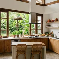 Desain dapur dengan jendela terbuka. [AI Generated]