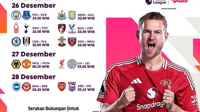 Jadwal Boxing Day Liga Inggris 2024/25 Matchweek 18 di Vidio