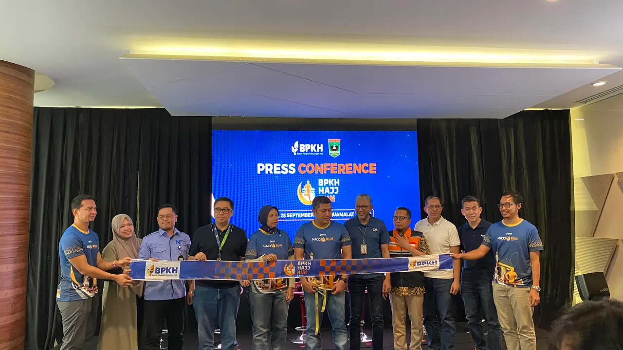 Konferensi pers persiapan acara Hajj Run 2024 yang digelar oleh Badan Pengelola Keuangan Haji (BPKH).