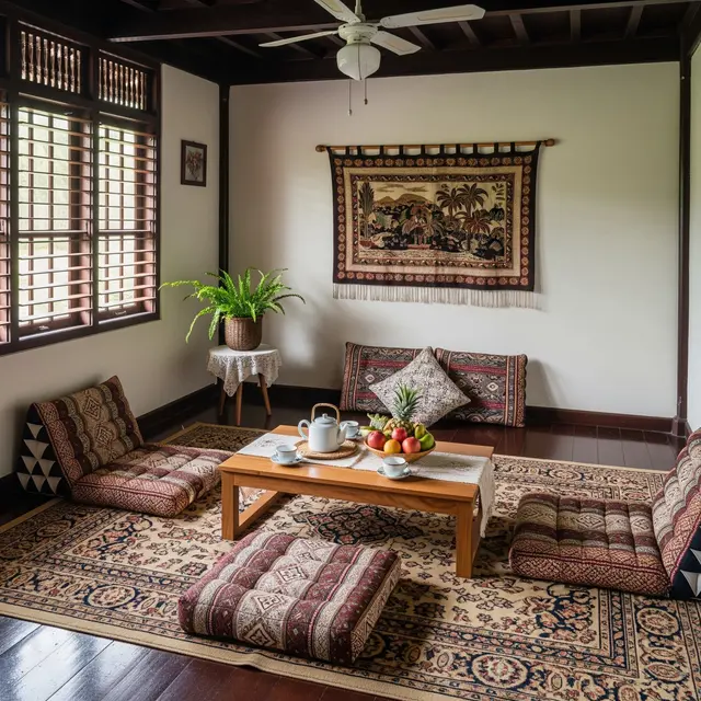 9 Model Ruang Tamu Rumah di Desa Tanpa Sofa tapi Tetap Nyaman