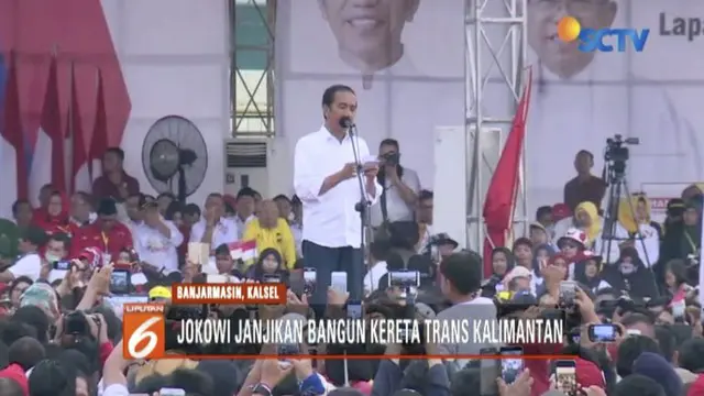 Kampanye di Banjarmasin, Kalimantan Selatan, Jokowi janji akan bangun keretaTrans-Kalimantan.