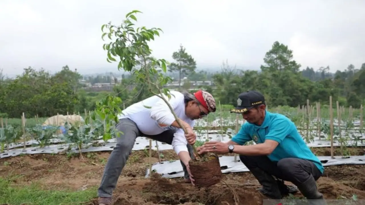 Bupati Temanggung Agus Setyawan menanam pohon di Desa Batursari, Kecamatan Kledung, Minggu 19 April 2026.