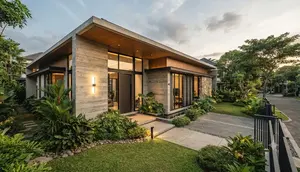 8 Desain Fasad dengan Aksen Beton Ekspos dan Tanaman, Konsep Modern yang Terasa Sejuk Sepanjang Hari