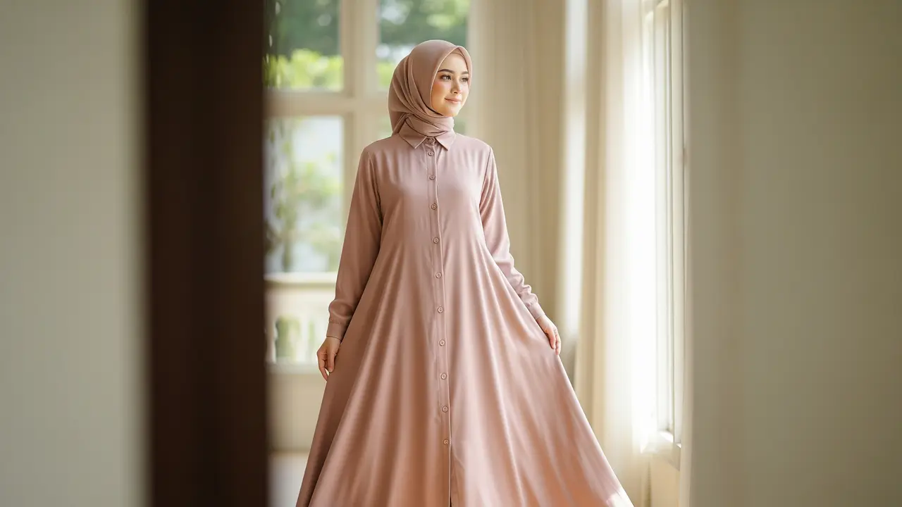 9 Model Gamis A-line Syari Berbahan Jatuh, Anggun dan Nyaman Pilihan Muslimah