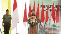 Wakil Presiden, Jusuf Kalla memberikan kata sambutan pada penutupan Musyawarah Nasional (Munas) Korps Alumni Himpunan Mahasiswa Islam (KAHMI) ke-10 di Medan, Sumatera Utara, Minggu (19/11). (Liputan6.com/Pool/KAHMI)