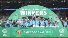 Manchester City menaklukkan Arsenal dengan skor 2-0 dalam final Carabao Cup 2025/2026 di Wembley Stadium, Minggu 22 Maret 2026 malam WIB. (AP Photo/Richard Pelham)