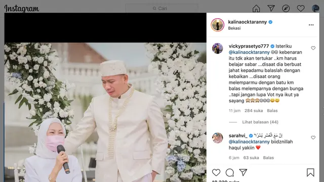 Unggahan Kalina Ocktaranny soal Vicky Prasetyo. (Foto: Instagram @kalinaocktaranny)