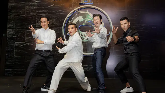 Bintang Film Mortal Kombat 2 Joe Taslim, Ludi Lin, Tadanobu Asano, dan Max Huang di Indonesia. (dok. Warner Bros)