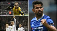 Pencetak gol terbanyak Liga Inggris 2016-2017 hingga pekan ke-20 masih dipimpin striker Chelsea, Diego Costa. (AFP-AP)