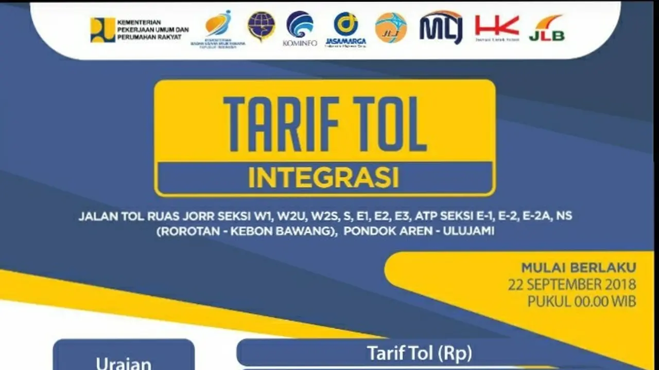 Tarif Tol Terintegrasi Resmi Berlaku 22 September (Foto: Istimewa)